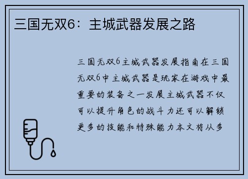 三国无双6：主城武器发展之路